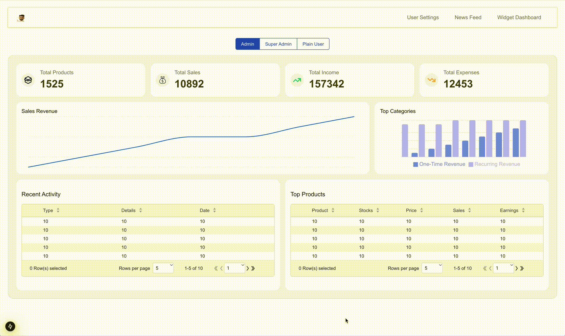 Widget Dashboard Example Gif